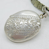 Aesthetic Movement Victorian Silver Plated Floral Locket Necklace Antique