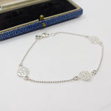 Sterling Silver Beaded Bracelet with Swirl Panels Vintage c1990 7.5" Length