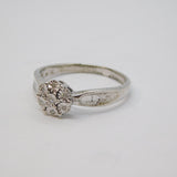 Sterling Silver 7 Stone Diamond Set Flower Cluster Ring Vintage c1970 Size R 1/2