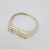 Sterling Silver Diamond Set Striped Narrow Band Signet Ring Vintage c1970 Size Z