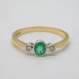 9ct Yellow Gold, 0.25ct Emerald & Diamond Dress Ring Vintage Sheffield
