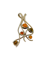 Sterling Silver Multi Baltic Amber Organic Shape Studio Pendant Modern c1990s
