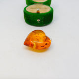 Sterling Silver & Carved Heart Shaped Baltic Amber Drop Pendant Vintage c1970