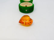 Sterling Silver & Carved Heart Shaped Baltic Amber Drop Pendant Vintage c1970