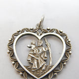 Sterling Silver St Christopher Heart Travel Charm Pendant Vintage c1970s