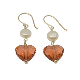 Pair of Sterling Silver Pearl & Pink Crystal Drop Earrings Contemporary c2015