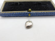 Sterling Silver Floral Pattern Puffy Heart Charm Pendant Vintage c1970
