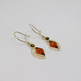 Pair of Sterling Silver Baltic Amber Deco Style Hook Drop Earrings Vintage c1970