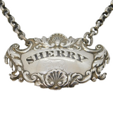 Victorian Sterling Silver Floral Pattern Sherry Decanter Label Antique London