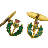 Pair of Gilt Metal & Enamel Scottish Thistle Cufflinks Antique c1920s
