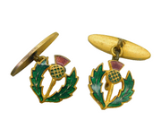 Pair of Gilt Metal & Enamel Scottish Thistle Cufflinks Antique c1920s
