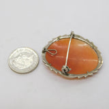 Art Deco 800 Grade Silver, Marcasite & Carved Shell Cameo Brooch Pin Antique