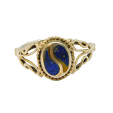 Sterling Silver Blue Enamel Yin & Yang Pattern Ring Vintage c1970 Size K 1/2