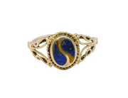 Sterling Silver Blue Enamel Yin & Yang Pattern Ring Vintage c1970 Size K 1/2