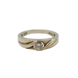 Sterling Silver Twist Front CZ Solitaire Dress Ring Modern c1990 Size K 1/2