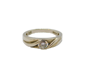 Sterling Silver Twist Front CZ Solitaire Dress Ring Modern c1990 Size K 1/2