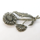 Art Deco Sterling Silver & Marcasite Set Floral Dress Brooch Antique c1930s