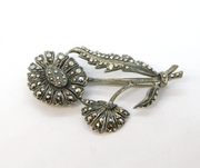 Art Deco Sterling Silver & Marcasite Set Floral Dress Brooch Antique c1930s