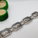 Siam Sterling Silver Niello Enamel Dancing Goddess Panel Bracelet Antique c1930