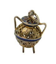 Sterling Silver Gilt Incense Burner Enamel Charm Pendant Vintage c1970