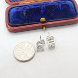 Pair of Sterling Silver Diamond Paste Square Stud Earrings Vintage c1970