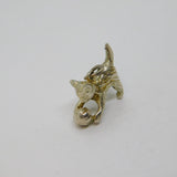 Sterling Silver Cat Playing With Toy Charm Pendant Vintage c1970