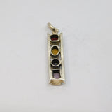 Sterling Silver Multi-Stone Semi-Precious Stick Drop Charm Pendant Vintage c1970