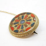 19th Century Scottish 9ct Gold, Agate & Bloodstone Circular Brooch Antique