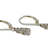 Pair of Sterling Silver Graduating Triple CZ Leverback Earrings Vintage c2000