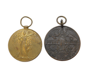 WW1 Pair of War Medals, Victory Medal PTE V Barrett Hampshire Regt.