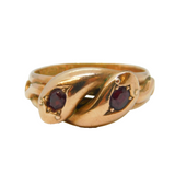 Edwardian 9ct Rose Gold, Garnet Set Serpent Crossover Ring Antique 1906