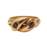 Edwardian 9ct Rose Gold, Garnet Set Serpent Crossover Ring Antique 1906