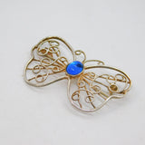 Sterling Silver Wirework & Blue Glass Cabochon Butterfly Brooch Pin Modern c1990