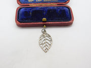 Sterling Silver Veined Leaf Charm Pendant Vintage c1970