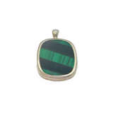 Sterling Silver Malachite & Black Onyx Diagonal Stripe Pendant Vintage c1970s
