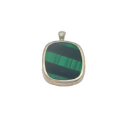 Sterling Silver Malachite & Black Onyx Diagonal Stripe Pendant Vintage c1970s