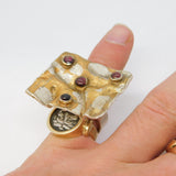 Studio Jewellery Large Sterling Silver Cabochon Garnet Statement Ring Vintage