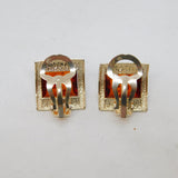 Pair of Sterling Silver Baltic Amber Curved Clip-On Earrings Vintage c1970