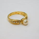 Sterling Silver Gilt Faux Pearl & Paste Set Dress Ring Vintage c1970 Size Q
