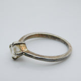 Sterling Silver Solitaire Style Ring With Diamond Paste Vintage c1970 Size N