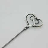 Edwardian Sterling Silver Twisted Heart Form Hat Pin Antique 1908 Birmingham