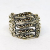 Sterling Silver Art Deco Marcasite Dress Ring Antique c1930 Size L 1/2