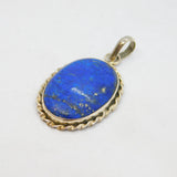 Sterling Silver Cabochon Lapis Lazuli Oval Drop Charm Pendant Vintage c1970