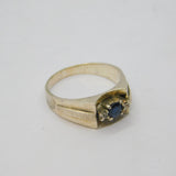 Sterling Silver White & Blue Sapphire Art Deco Dress Ring Antique c1940 Size N