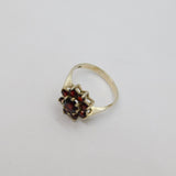 Sterling Silver 9 Stone Garnet Set Cluster Dress Ring Vintage c1970 Size O