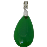 Sterling Silver Opaque Green Natural Stone Peardrop Charm Pendant Vintage c1970