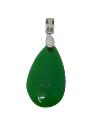 Sterling Silver Opaque Green Natural Stone Peardrop Charm Pendant Vintage c1970