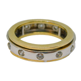 Gold On Sterling Silver 12 Stone CZ Set Spinning Ring Vintage c1970 Size R 1/2