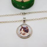 Sterling Silver Enamel Black & White Cat Kitten Pendant Necklace Vintage