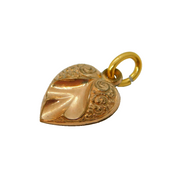 Victorian Rolled Gold Floral Pattern Puffy Heart Pendant Antique c1880s